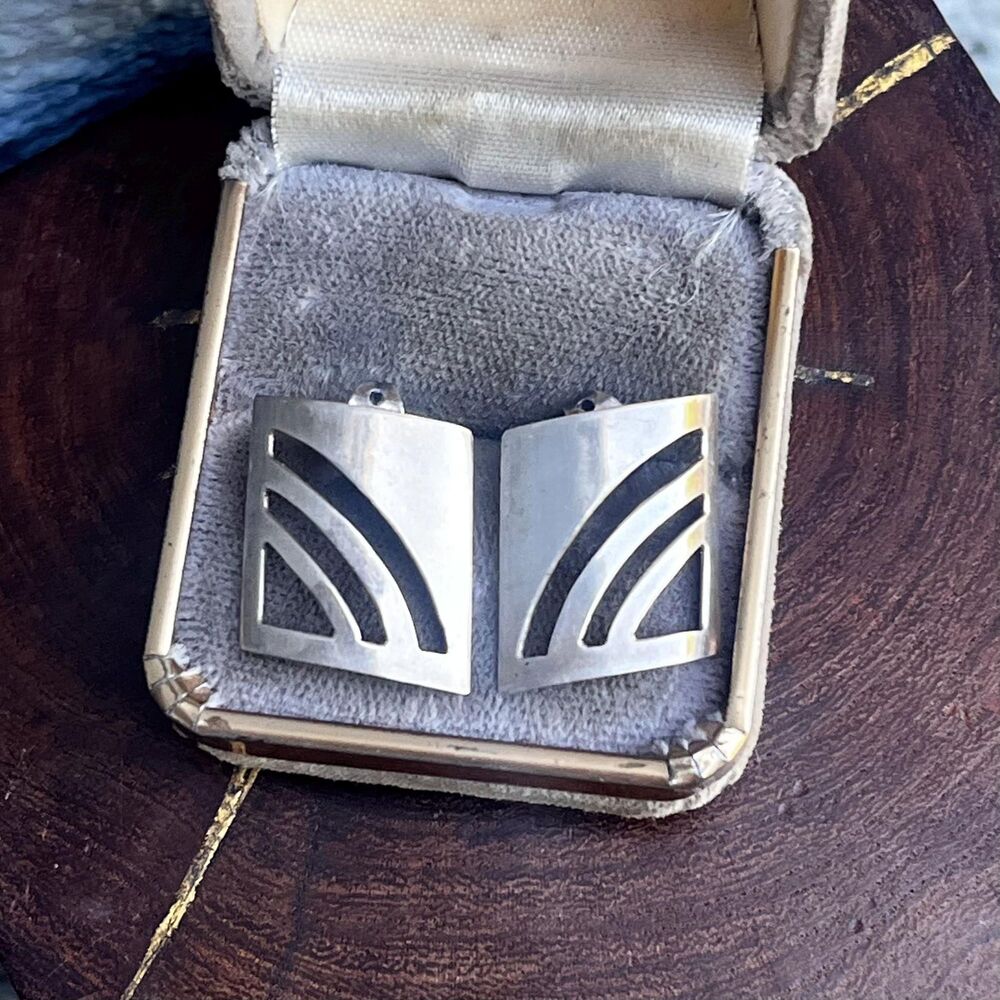 Vintage Modern Earrings in Sterling Silver Modernist geometric large studs